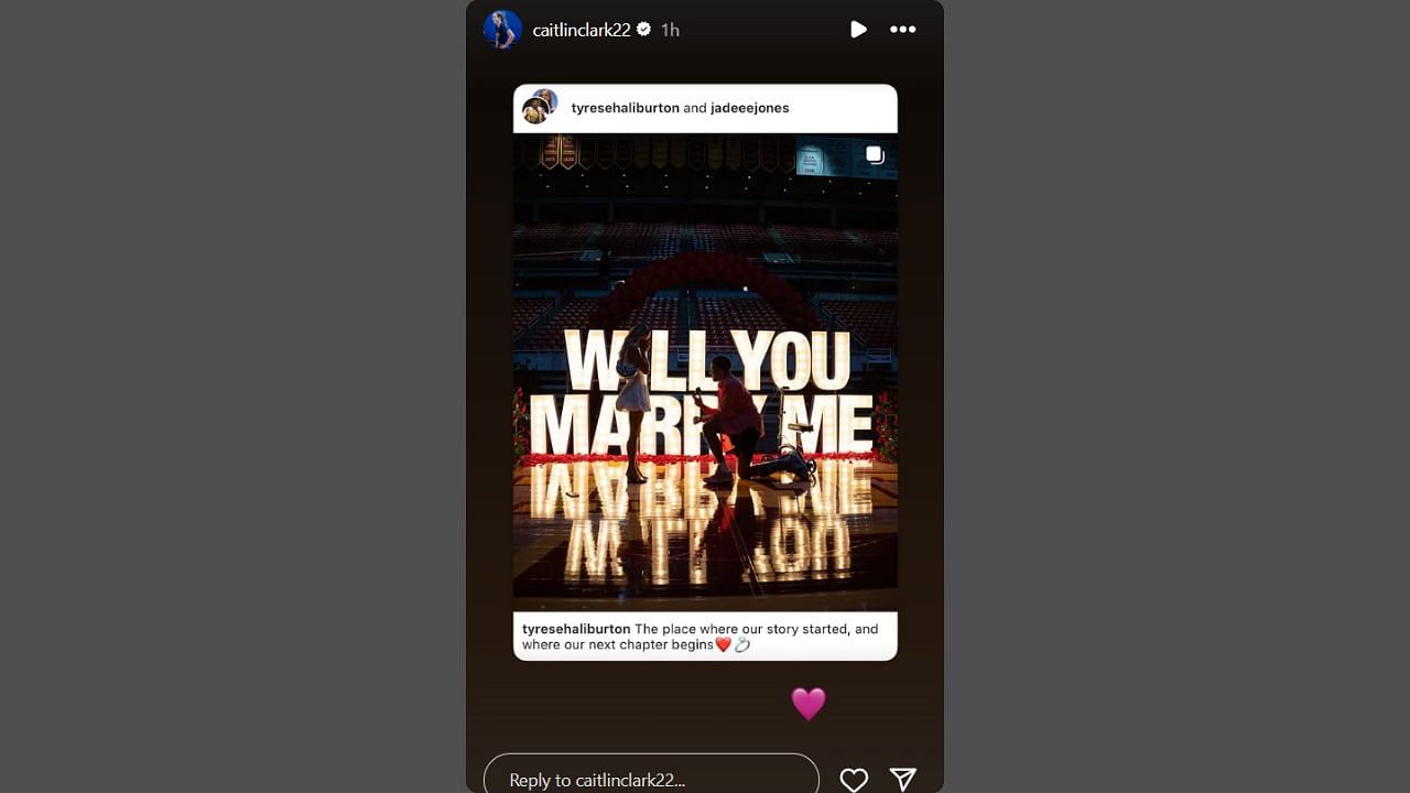 Caitlin Clark shared Haliburton's IG post on her IG story. (Credits: @caitlinclark22/Instagram)